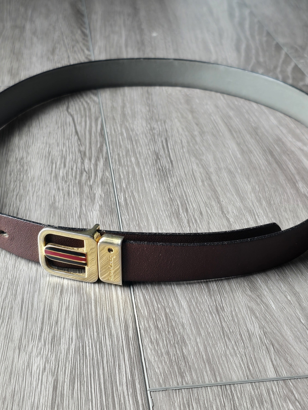 Pierre Cardin Vintage Reversible Belt 32 Burgundy Gray Gold Enamel Buckle
